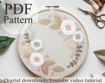 PDF Pattern - Floral embroidery 003 - Beginner Embroidery | Embroidery youtube | Floral embroidery pattern | Embroidery pdf | Digital pdf