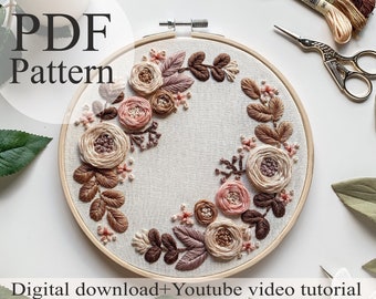 PDF Pattern - Floral embroidery 007 - Beginner Embroidery | Embroidery youtube | Floral embroidery pattern | Embroidery pdf | Digital pdf