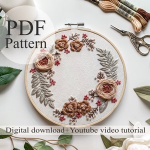 PDF Pattern - Floral embroidery 008 - Beginner Embroidery | Embroidery youtube | Floral embroidery pattern | Embroidery pdf | Digital pdf