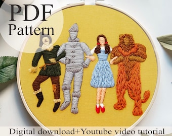 PDF Pattern -The Wizard of OZ - Beginner Embroidery | Embroidery youtube | Floral embroidery pattern | Embroidery pdf | Digital pdf