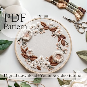 PDF Pattern - Floral embroidery 005 - Beginner Embroidery | Embroidery youtube | Floral embroidery pattern | Embroidery pdf | Digital pdf