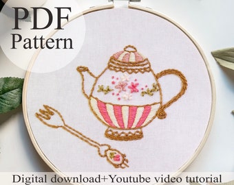PDF Pattern - Kettle -Beginner Embroidery | Embroidery youtube | Floral embroidery pattern | Embroidery pdf | Digital pdf