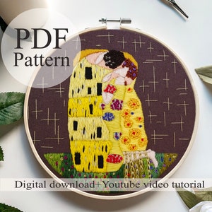 PDF Pattern - Klimt The Kiss - Beginner Embroidery | Embroidery youtube | Floral embroidery pattern | Embroidery pdf | Digital pdf