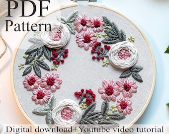 Patrón PDF - flor 022 - Bordado principiante / Bordado youtube / Patrón de bordado floral / Bordado pdf / Digital pdf