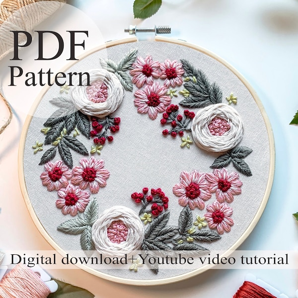 PDF Pattern - flower 022 - Beginner Embroidery | Embroidery youtube | Floral embroidery pattern | Embroidery pdf | Digital pdf