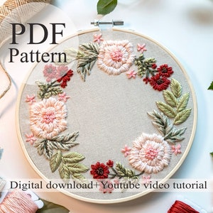 PDF Pattern - Floral embroidery 020 - Beginner Embroidery | Embroidery youtube | Floral embroidery pattern | Embroidery pdf | Digital pdf