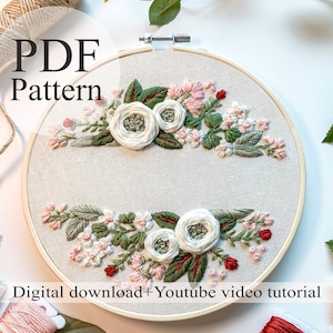 PDF Pattern - Floral embroidery 021 - Beginner Embroidery | Embroidery youtube | Floral embroidery pattern | Embroidery pdf | Digital pdf