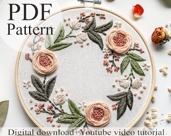 Embroidery PDF Pattern - Floral embroidery 015 - Beginner Embroidery | Embroidery youtube | Floral embroidery | Embroidery pdf | Digital pdf
