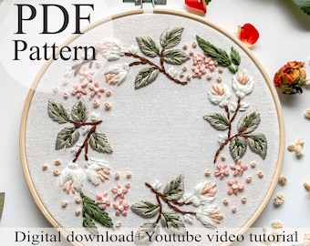 Embroidery PDF Pattern - Floral embroidery 016 - Beginner Embroidery | Embroidery youtube | Floral embroidery | Embroidery pdf | Digital pdf
