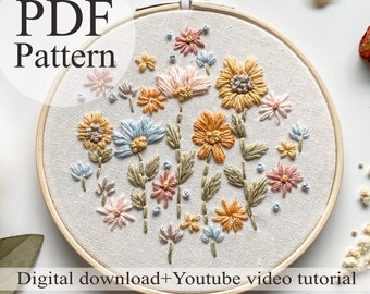 Embroidery PDF Pattern - Floral embroidery 017 - Beginner Embroidery | Embroidery youtube | Floral embroidery | Embroidery pdf | Digital pdf