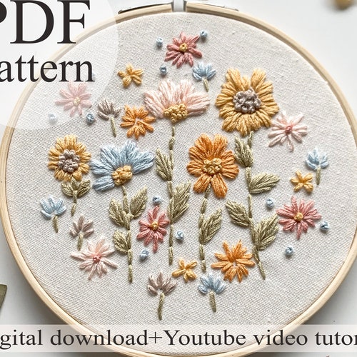 Embroidery PDF Pattern Floral Embroidery 017 Beginner Etsy