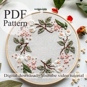 Embroidery PDF Pattern - Floral embroidery 016 - Beginner Embroidery | Embroidery youtube | Floral embroidery | Embroidery pdf | Digital pdf