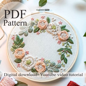 PDF Pattern Flower wreath 023 Beginner Embroidery Embroidery youtube Floral embroidery pattern Embroidery pdf Digital pdf image 1