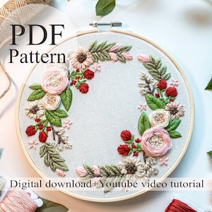 PDF Pattern - Floral embroidery 024 - Beginner Embroidery | Embroidery youtube | Floral embroidery pattern | Embroidery pdf | Digital pdf