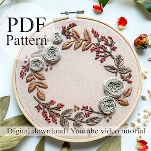 Embroidery PDF Pattern - Floral embroidery 012 - Beginner Embroidery | Embroidery youtube | Floral embroidery | Embroidery pdf | Digital pdf