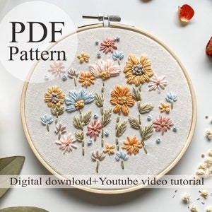 Embroidery PDF Pattern - Floral embroidery 017 - Beginner Embroidery | Embroidery youtube | Floral embroidery | Embroidery pdf | Digital pdf