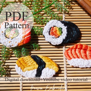 PDF Pattern - Sushi - Beginner Embroidery | Embroidery youtube | Floral embroidery pattern | Embroidery pdf | Digital pdf