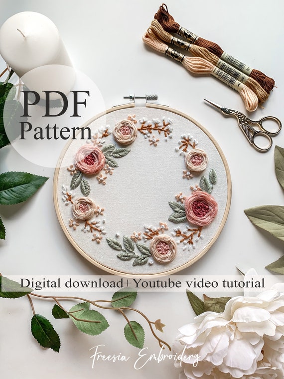 PDF Pattern - Floral embroidery 004 - Beginner Embroidery | Embroidery youtube | Floral embroidery pattern | Embroidery pdf | Digital pdf