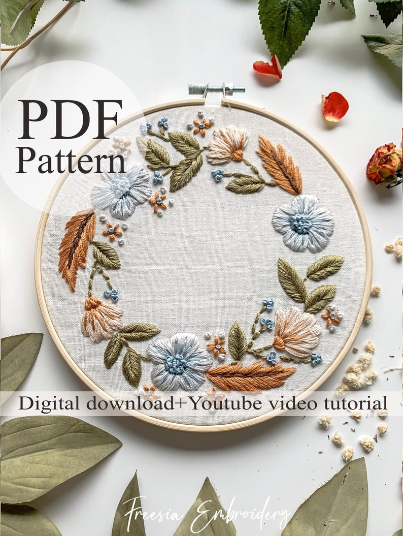 Embroidery PDF Pattern Floral Embroidery 014 Beginner Etsy