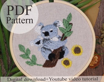 PDF Pattern - Koala - Beginner Embroidery | Embroidery youtube | Floral embroidery pattern | Embroidery pdf | Digital pdf