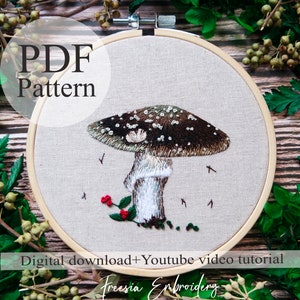 PDF Pattern - Black mushroom - Beginner Embroidery | Embroidery youtube | Floral embroidery pattern | Embroidery pdf | Digital pdf