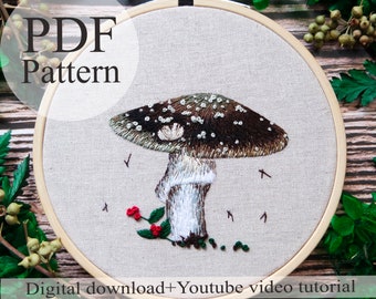 PDF Pattern - Black mushroom - Beginner Embroidery | Embroidery youtube | Floral embroidery pattern | Embroidery pdf | Digital pdf