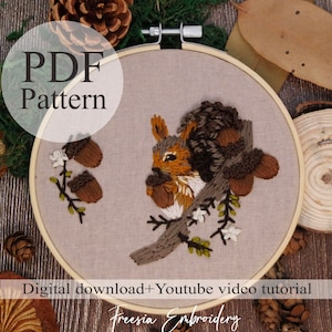 PDF-mönster - Röd ekorre - Nybörjarbroderi | Broderi youtube | Blombroderimönster | Broderi pdf | Digital pdf