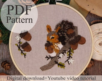 PDF Pattern - Red Squirrel - Beginner Embroidery | Embroidery youtube | Floral embroidery pattern | Embroidery pdf | Digital pdf