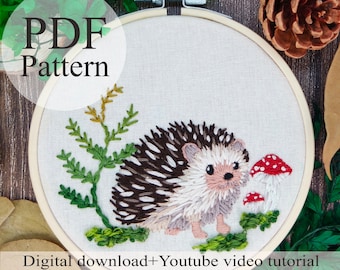 PDF Pattern - Hedgehog -Beginner Embroidery | Embroidery youtube | Floral embroidery pattern | Embroidery pdf | Digital pdf