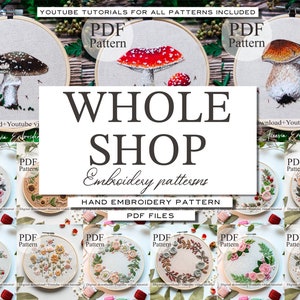 WHOLE SHOP BUNDLE, Hand Embroidery Pattern Collection Flower Embroidery Bundle Lifetime Access Hand Embroidery Patterns Super Pack
