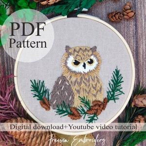 PDF Pattern - Owl - Step By Beginner Embroidery | Embroidery youtube | Floral embroidery pattern | Embroidery pdf | Digital pdf