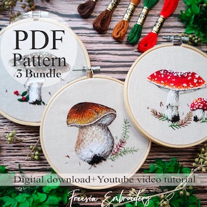 PDF Pattern 3 Mushroom bundle Beginner Embroidery Embroidery youtube Floral embroidery pattern Embroidery pdf Digital pdf image 1