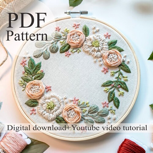 PDF Pattern Floral Embroidery 018 Beginner Embroidery Etsy