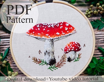 PDF-mönster - Röd svamp - Nybörjarbroderi | Broderi youtube | Blombroderimönster | Broderi pdf | Digital pdf