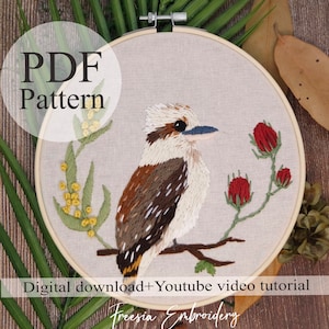 PDF Pattern - Kookaburra - Beginner Embroidery | Embroidery youtube | Floral embroidery pattern | Embroidery pdf | Digital pdf