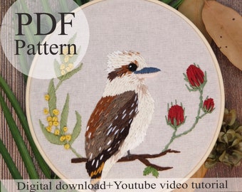 PDF Pattern - Kookaburra - Beginner Embroidery | Embroidery youtube | Floral embroidery pattern | Embroidery pdf | Digital pdf