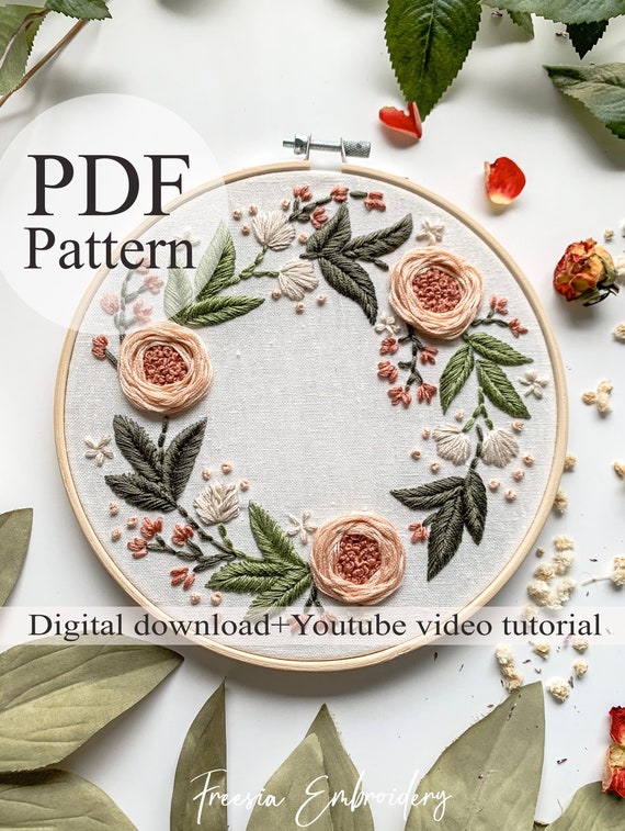 Embroidery PDF Pattern - Floral embroidery 015 - Beginner Embroidery | Embroidery youtube | Floral embroidery | Embroidery pdf | Digital pdf