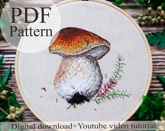 PDF Pattern - Brown mushroom - Beginner Embroidery | Embroidery youtube | Floral embroidery pattern | Embroidery pdf | Digital pdf