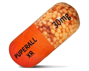 May include: Orange capsule pill with the text "PUPERALL XR" and "30mg" printed on it.