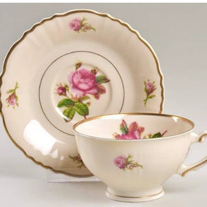 Vintage 1949 to 1970 Victoria by Syracuse China Footed Cup and Saucer