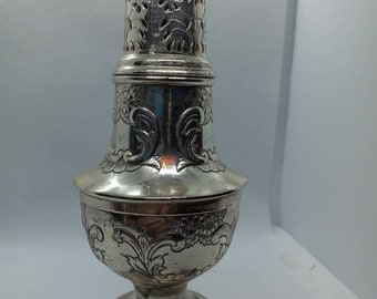 Antique Ceramic Sugar Dredger With Silver Plated Top: Floral