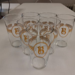 Vintage Libbey Gold Laurel Leaf Monogrammed B Juice Glasses