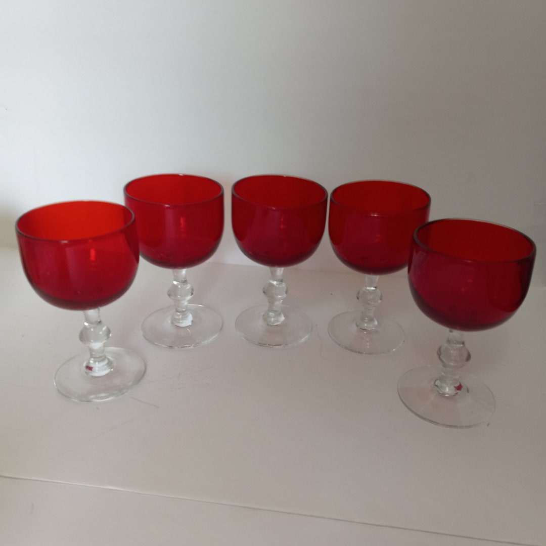 Ruby Red Wine Glasses Set of 5 5 Etsy