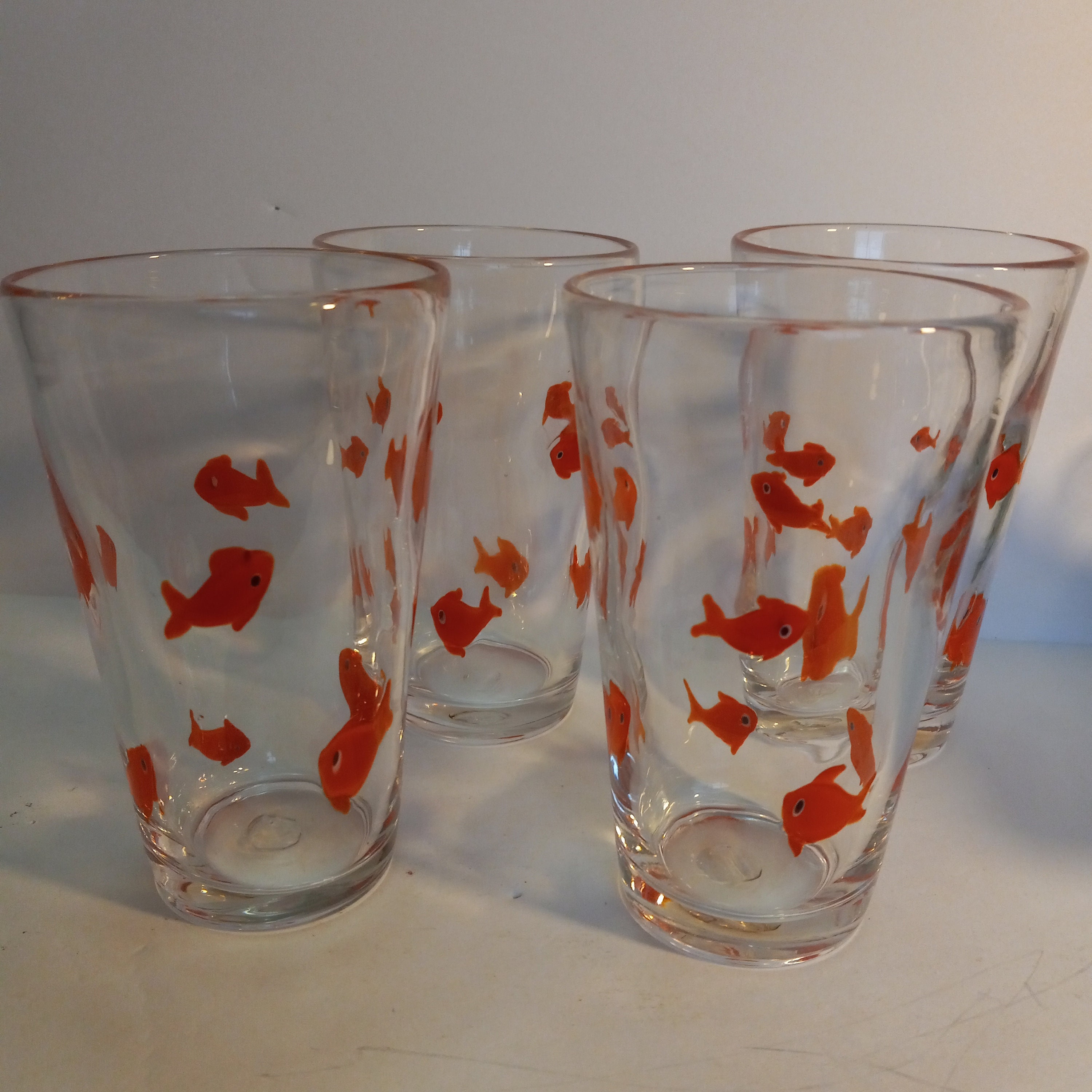 Crate and Barrel Handblown Goldfish Drinking Highball Glasses 6 Set of 4