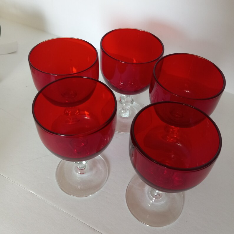 Ruby Red Wine Glasses Set of 5 5 Etsy