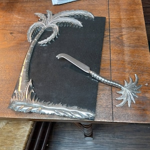 Godinger Silverplated Marble Palm Tree Cheese Serving Board with Cheese Knife