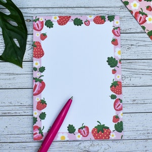 Notizblock Erdbeere DIN A6 To do Liste Einkaufsliste Sommermotiv Blumenmuster