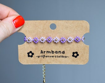 Bracelet fleur perle bracelet violet or argent