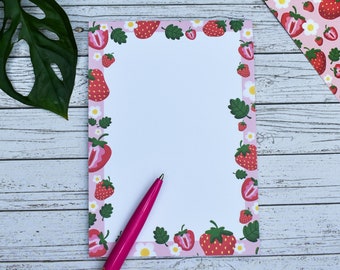 Notepad strawberry DIN A6 to do list shopping list summer motif floral pattern