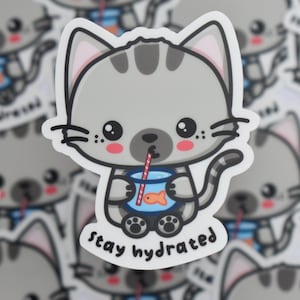 Adesivo per restare idratati adesivo gatto gatto kawaii promemoria per bere per bottiglia d'acqua impermeabile trasparente